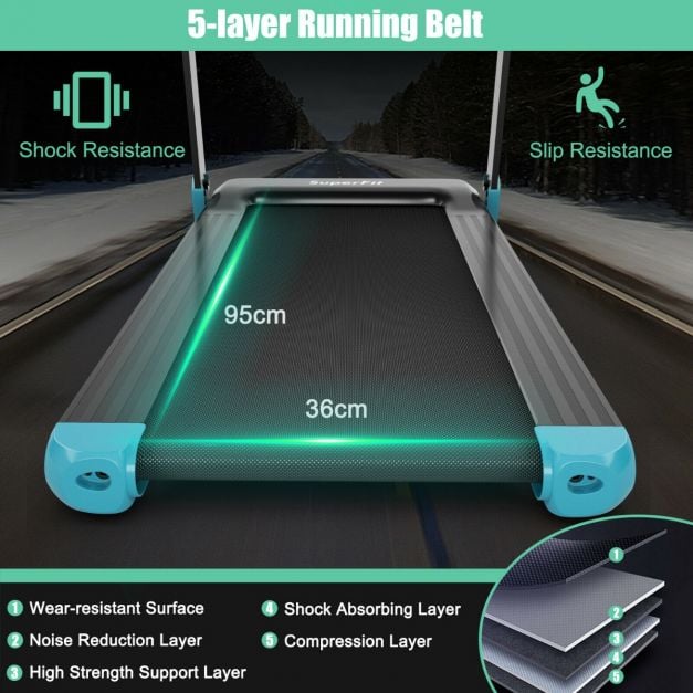 Folding Treadmill with APP Control and Bluetooth Speaker-Blue