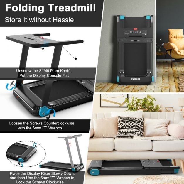 Folding Treadmill with APP Control and Bluetooth Speaker-Blue