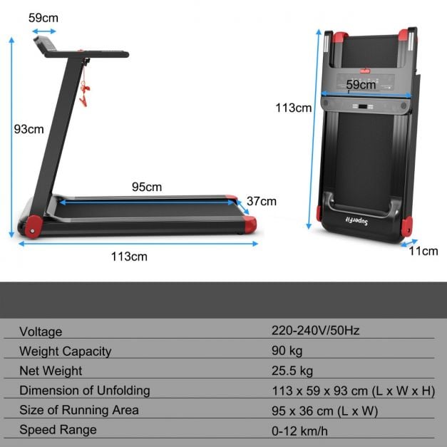 Folding Treadmill with APP Control and Bluetooth Speaker-Red