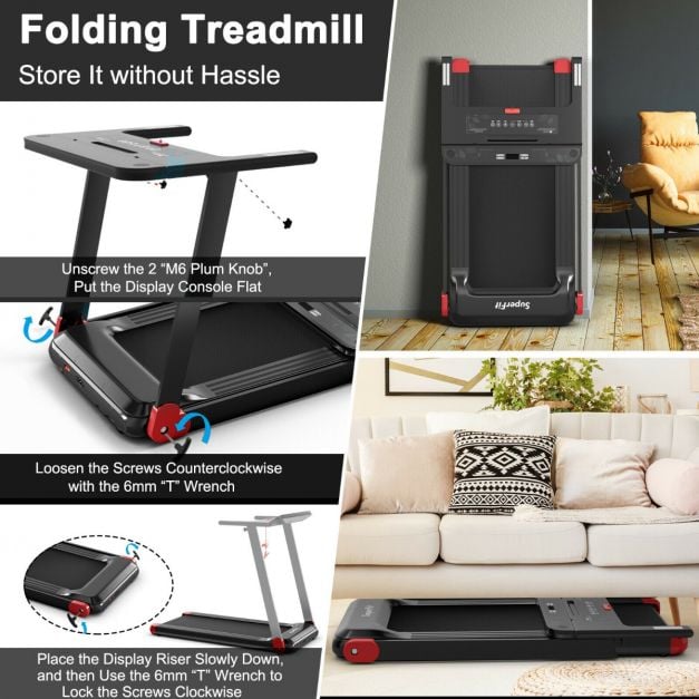 Folding Treadmill with APP Control and Bluetooth Speaker-Red