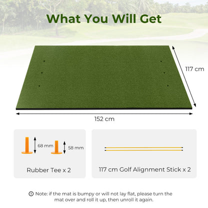Golf Hitting Mat Includes 2 Rubber Tees and 2 Alignment Sticks-L