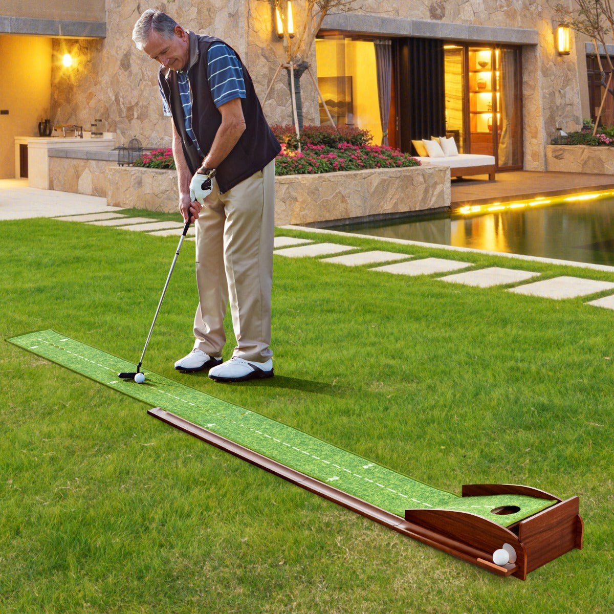 Golf Putting Mat Training Aid with Auto Ball Return and 3 Balls