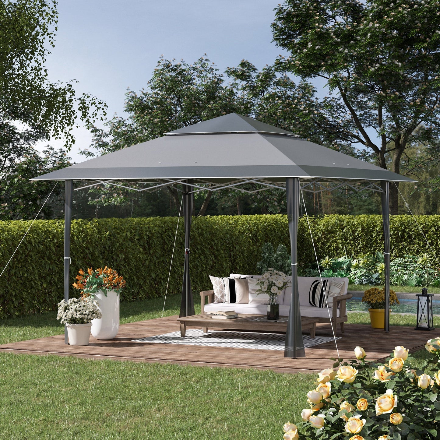 4 x 4m Pop-up Gazebo Double Roof Canopy Tent with Roller Bag & Adjustable Legs Outdoor Party, Steel Frame, Dark Grey