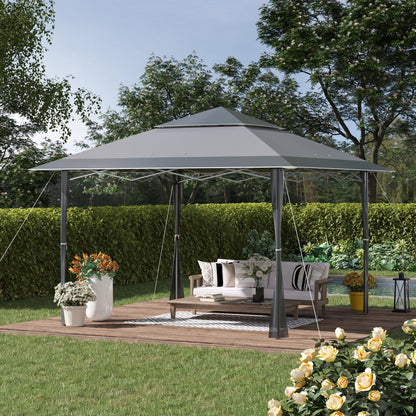 4 x 4m Pop-up Gazebo Double Roof Canopy Tent with Roller Bag & Adjustable Legs Outdoor Party, Steel Frame, Dark Grey