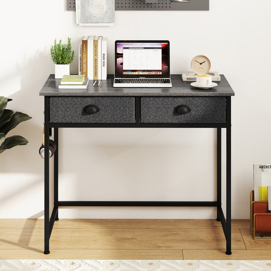 Space Saving Computer Desk with 2 Fabric Drawers-Grey