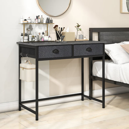 Space Saving Computer Desk with 2 Fabric Drawers-Grey