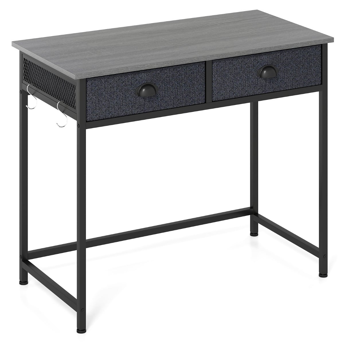 Space Saving Computer Desk with 2 Fabric Drawers-Grey