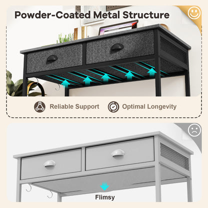 Space Saving Computer Desk with 2 Fabric Drawers-Grey