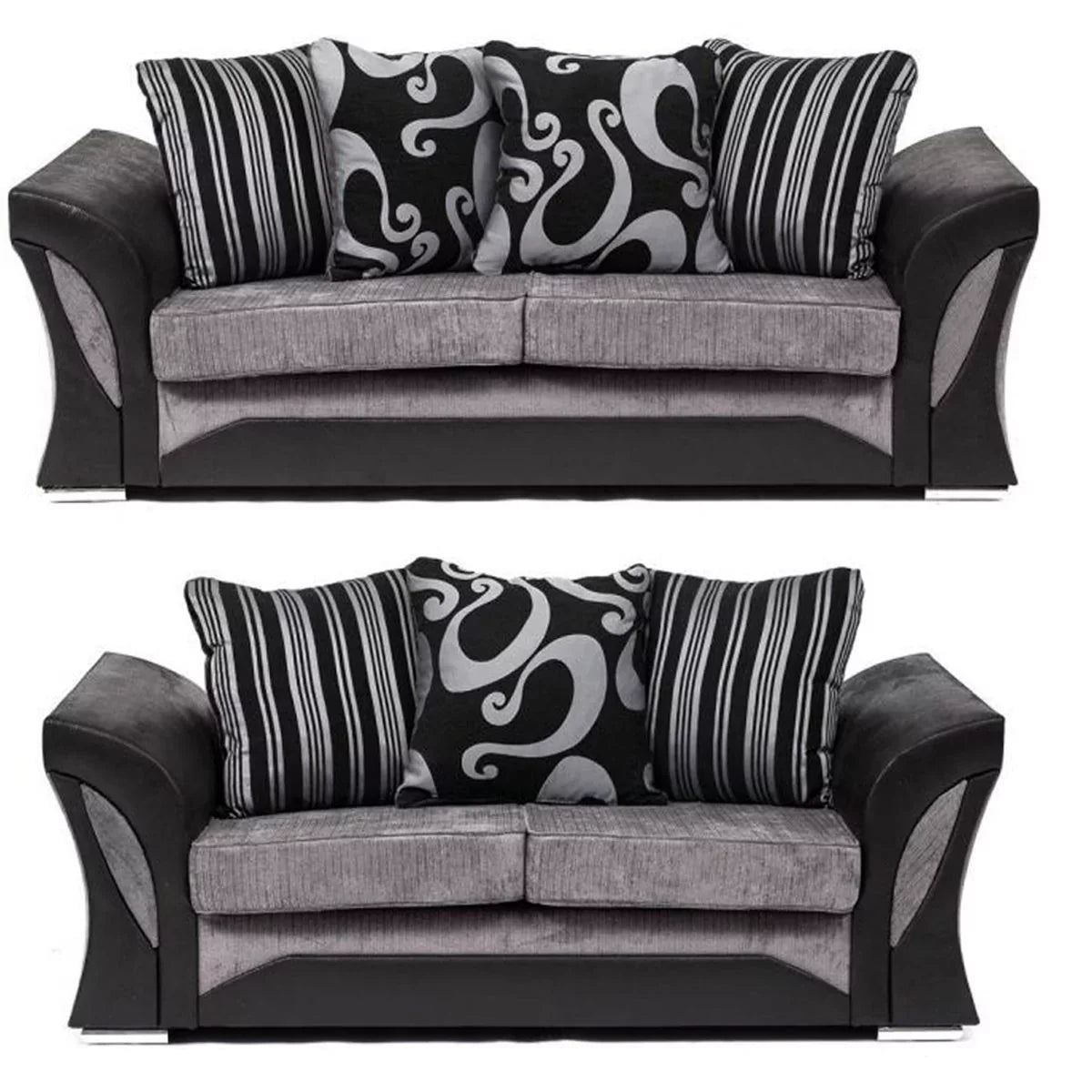 Sparrow Chenille Fabric 3 Seater and 2 Seater Sofa Set in Black and Grey