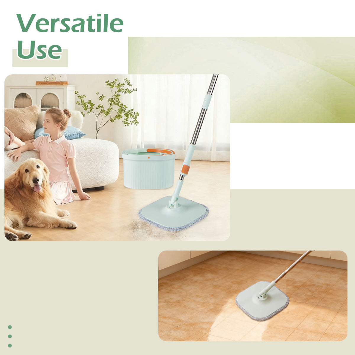 Spin Mop and Bucket Set Separation Dirty and Clean Water System-Green