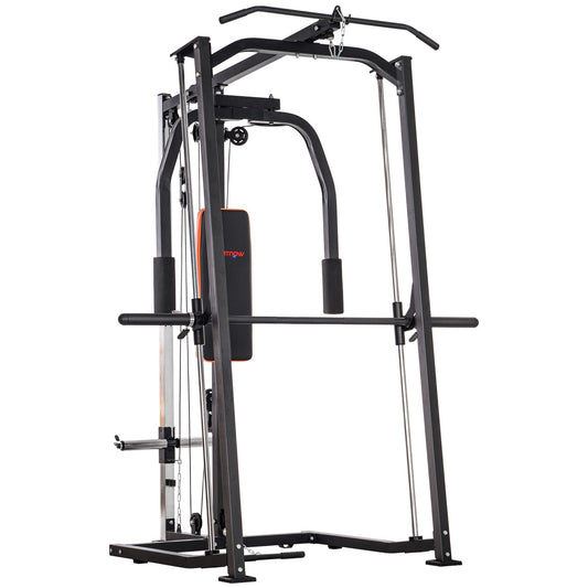 SPORTNOW 3-in-1 Smith Machine with Dual Cable Pulley System, Chest Press Station, 17-Level Squat Rack and Barbell Bar