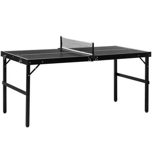 SPORTNOW 5ft Mini Table Tennis Table, Folding Ping Pong Table with Net and Aluminium Frame, Portable Ping Pong Game Set for Indoor Outdoor Use, Black