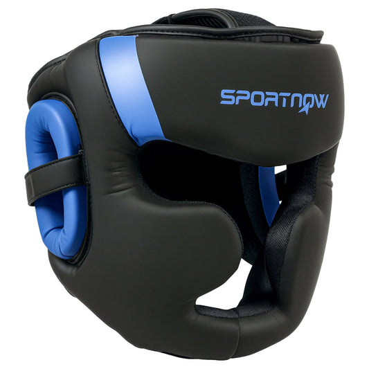 SPORTNOW Boxing Headguard w/ Adjustable Strap for Sparring, Kickboxing, MMA, Blue/Black