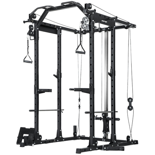SPORTNOW Lat Pull-Down Home Gym Machine with Cable Crossover for Home Strength Training, Black