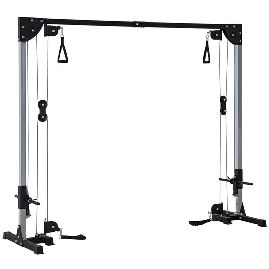 SPORTNOW Multi Home Gyms with Cable Pulley System, Cable Crossover Machine with 4 Handles for Full Body Strength Training, Power Rack for Home Workout, Black