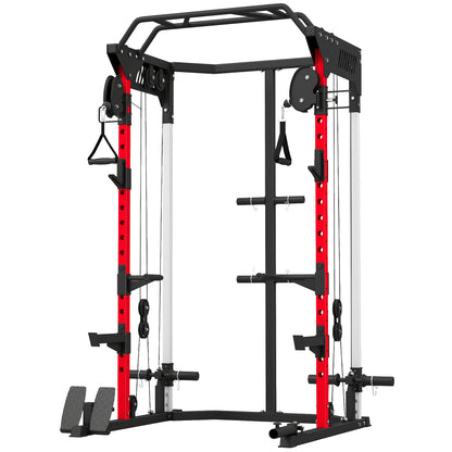 SPORTNOW Power Cage Smith Machine, Power Rack with Adjustable Cable Pulley System, Pull-Up Bar, Dip Station, Landmine
