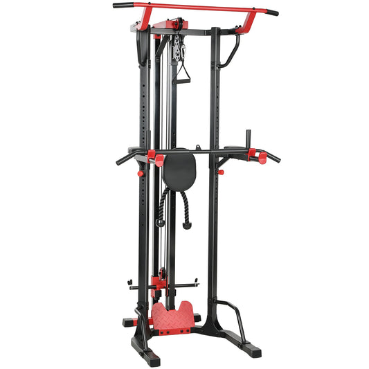SPORTNOW Power Tower with Lat Pull Down Machine, Pull Up Bar, Dip Station, Adjustable Height Power Pack for Home Gym