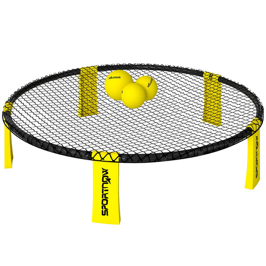 SPORTNOW Spike Game Set, Mini Beach Games Set with Net, 3 Balls and Ball Pump, Portable with Carrying Bag for Outdoor Team Sports, Yellow