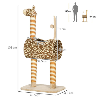 PawHut Giraffe-Designed Cat Tree, with Scratching Posts, Cat Tunnel, Toy Ball - Beige