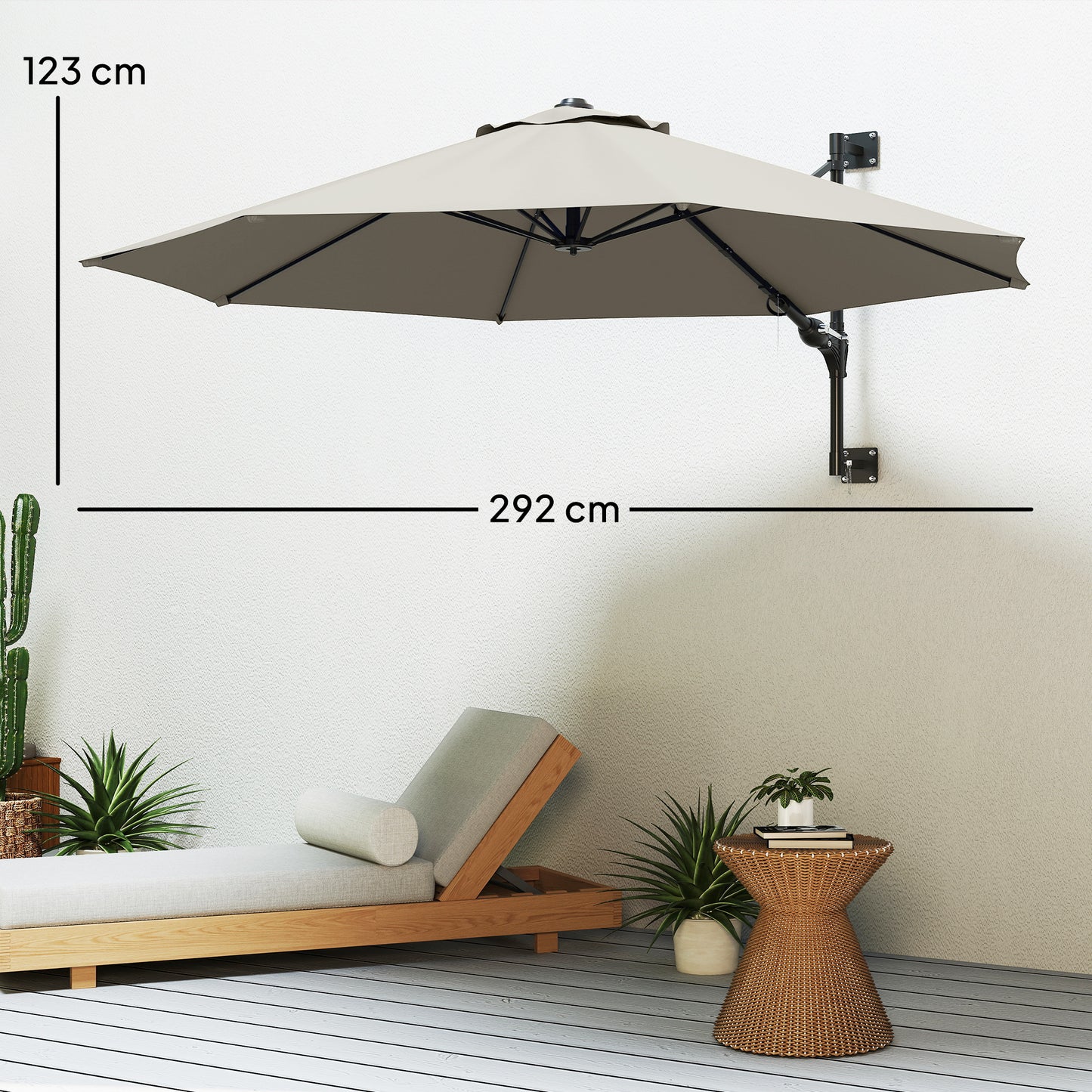 Outsunny 3(m) Parasol ścienny z uchwytem - jasnoszary