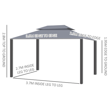Outsunny 3 x 4m Aluminiowa altana ogrodowa, zadaszenie, namiot imprezowy z siatkami i zasłonami do ogrodu i na taras, szara