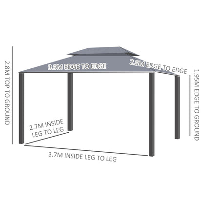 Outsunny 3 x 4m Aluminium Garden√Ç Gazebo, Marquee Canopy Shelter Pavilion Party Tent with Nets and Curtains for Garden and Deck, Grey