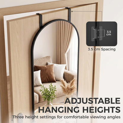 HOMCOM 40 x 110 cm Full Length Hanging Mirror, Arched Mirror with Adjustable Hooks, Over-the-Door or Wall-Mounted, Black