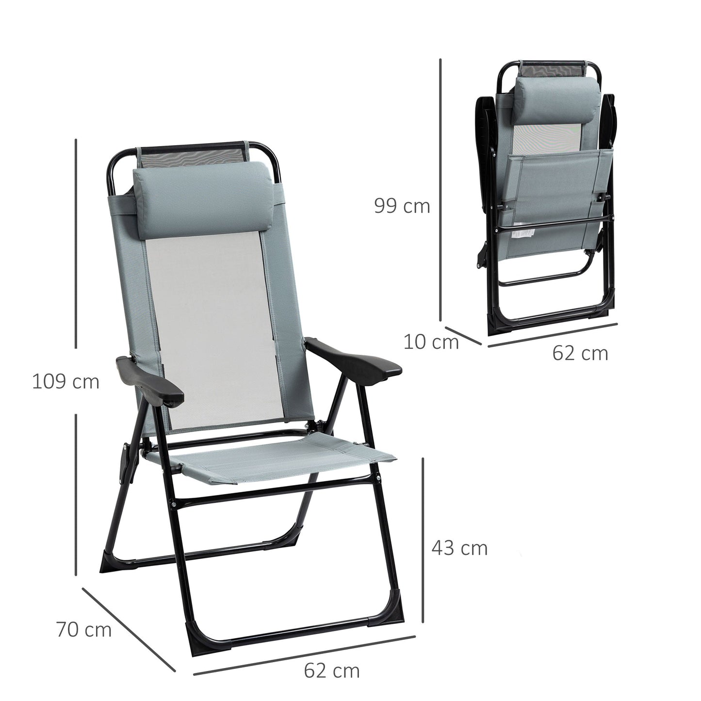 Outsunny Set of 2 Portable Folding Recliner Outdoor Patio Adjustable Backrest, Grey