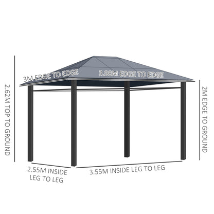 Outsunny Hardtop Gazebo Garden Pavilion with UV Resistant Polycarbonate Roof, Curtains, Steel & Aluminium Frame, 3 x 4m, Grey