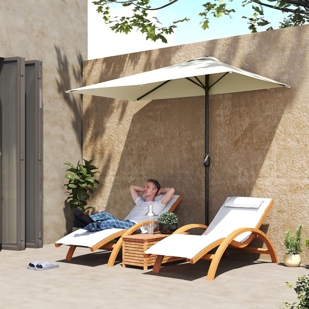 Outsunny Balcony Half Parasol Semi Round Umbrella Patio Crank Handle (2.3 m, Beige)- NO BASE INCLUDED