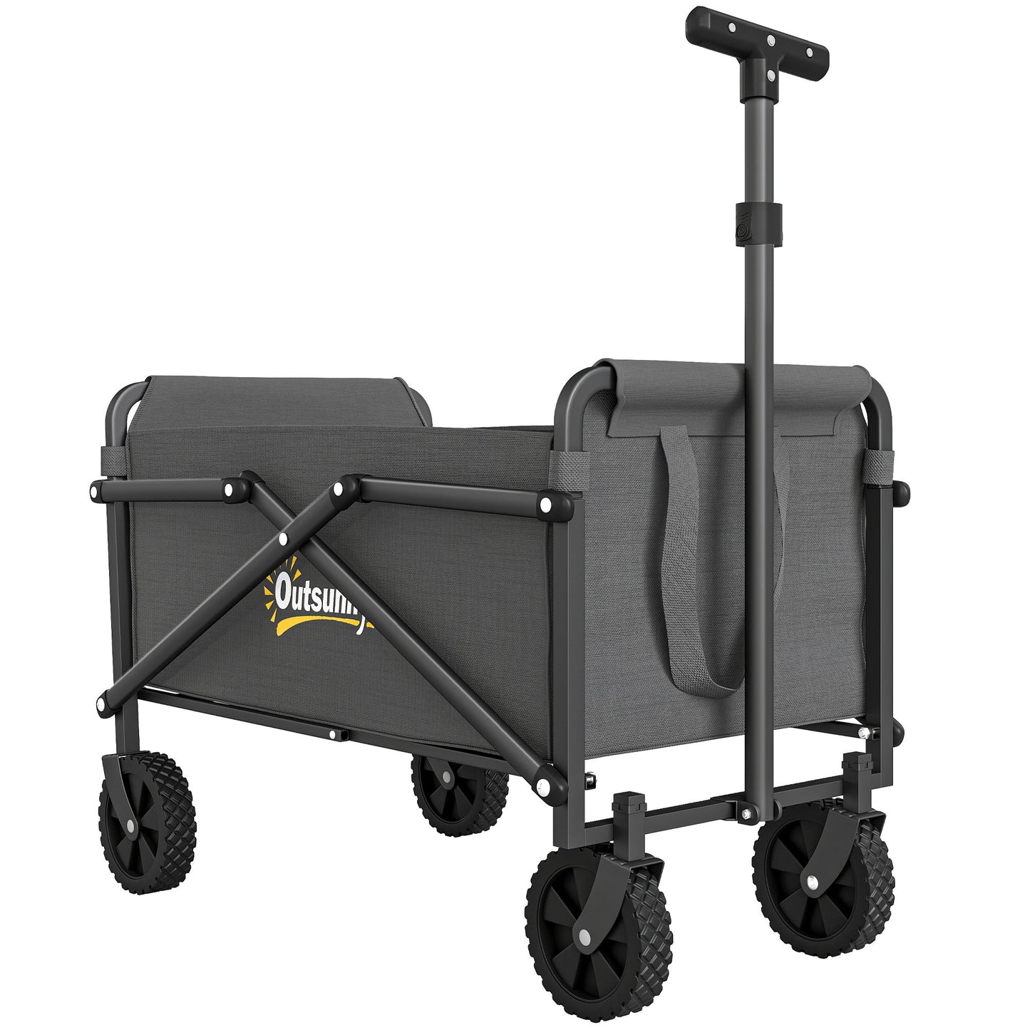 Outsunny 41L Festival Trolley on Wheels, Small Garden Folding Trolley Cart, 60kg Heavy Duty Collapsible Folding Wagon with Adjustable Handle and Carrying Bag for Beach, Camping, Festival, Grey