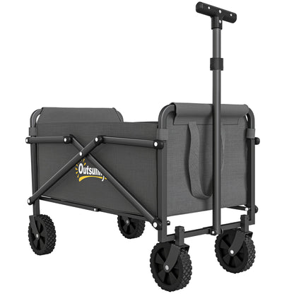 Outsunny 41L Festival Trolley on Wheels, Small Garden Folding Trolley Cart, 60kg Heavy Duty Collapsible Folding Wagon with Adjustable Handle and Carrying Bag for Beach, Camping, Festival, Grey
