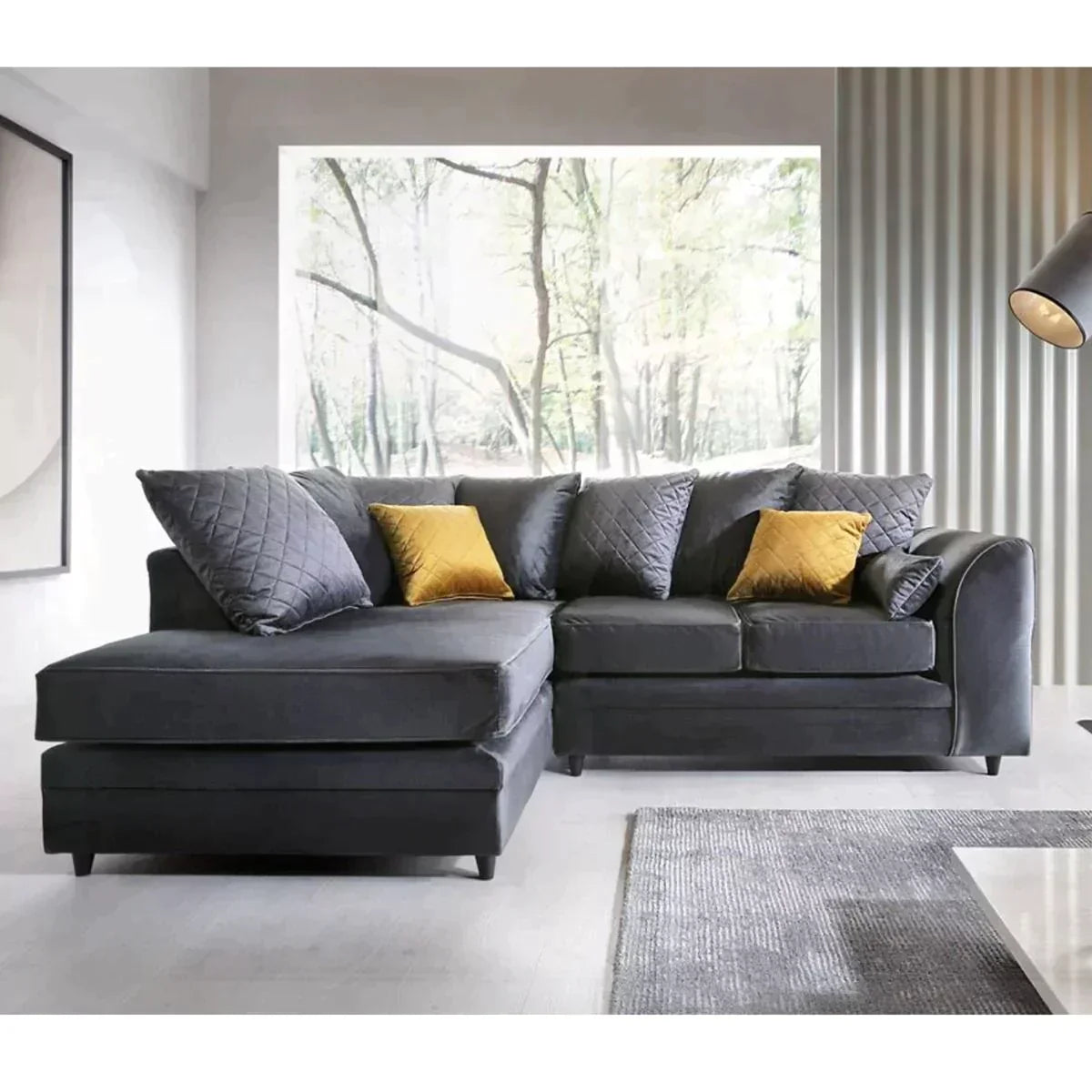 Chic Velvet Corner Sofa - Dark Grey