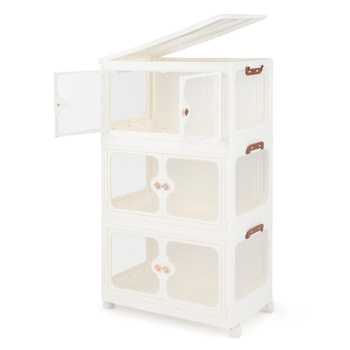 Stackable Storage Containers with Wheels and Lit-White-3-Tier