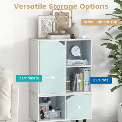 Stackable Bookcase with Adjustable Shelf and Cubes for Living Room Bedroom-White