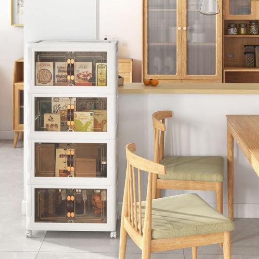 Set of 4 stackable storage boxes with lids &amp; wheels &amp; doors 49.5 x 31.5 x 112.5 cm