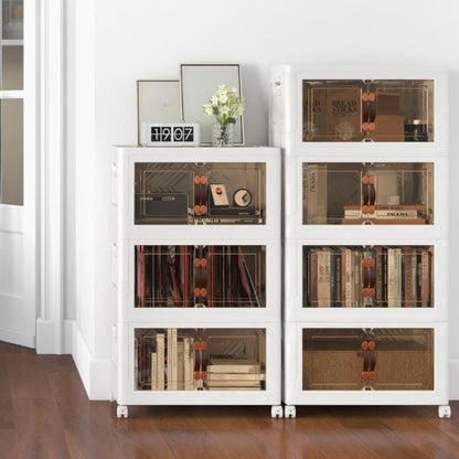 Set of 3 stackable storage boxes with lids &amp; doors, foldable, 44.5 x 30 x 77.5 cm