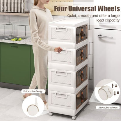 Set of 4 stackable storage boxes with lids &amp; wheels &amp; doors 49.5 x 31.5 x 112.5 cm