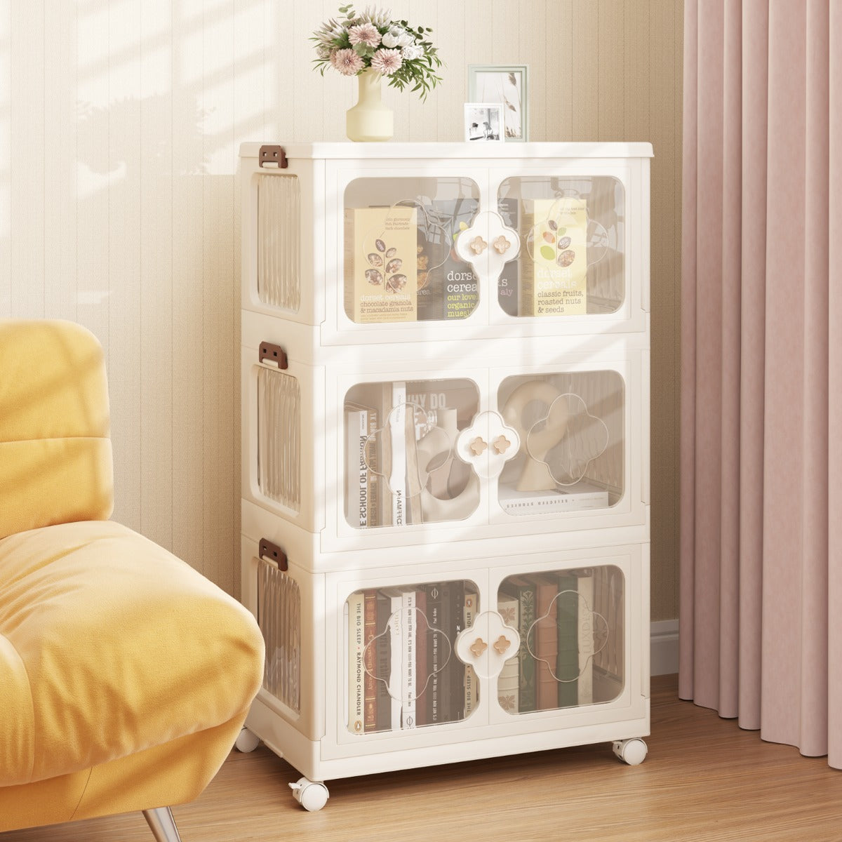 Stackable Storage Containers with Wheels and Lit-White-3-Tier