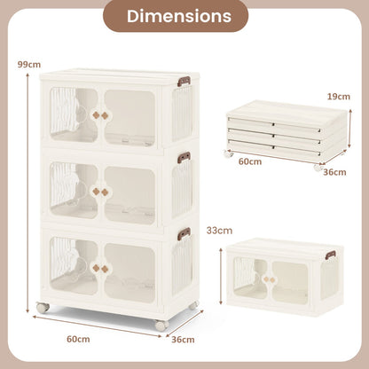 Stackable Storage Containers with Wheels and Lit-White-3-Tier