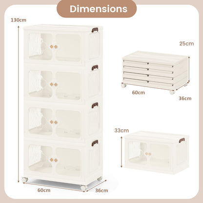 Stackable Storage Containers with Wheels and Lit-White-4-Tier