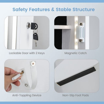 Standing Jewelry Cabinet with LED Lights Lipstick Box and 2 Drawers-White