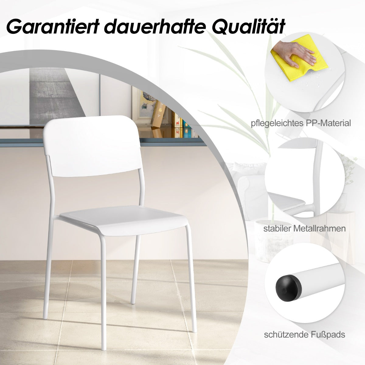 Modern Dining Chairs Set of 4 with Tilted Backrest and Sturdy Metal Legs-White