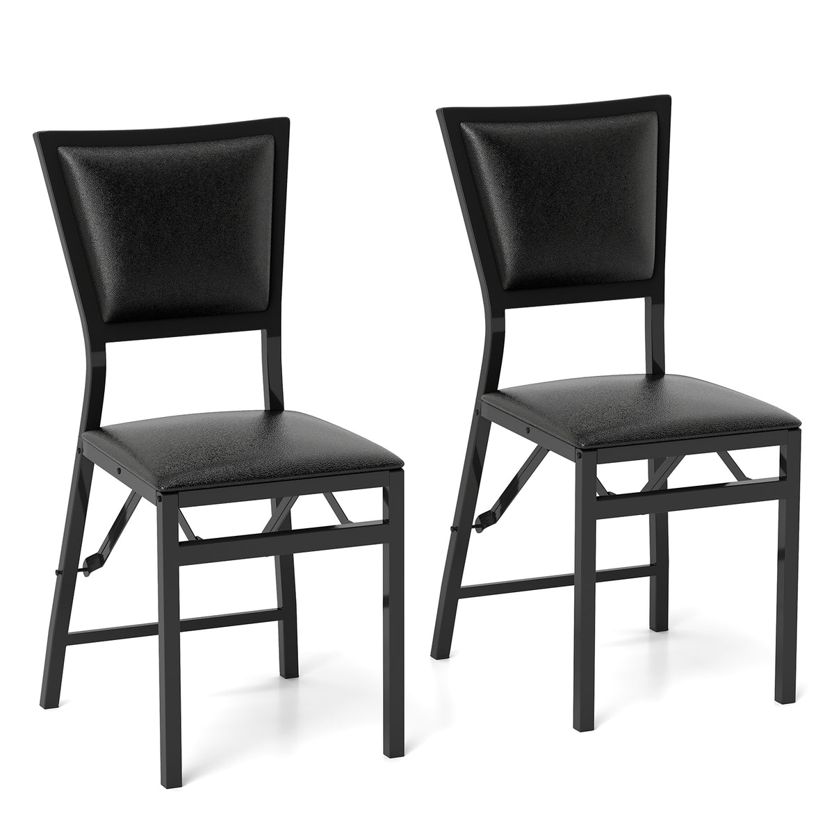 Steel Folding Chair Set of 2 with High Backrest and Steel Frame