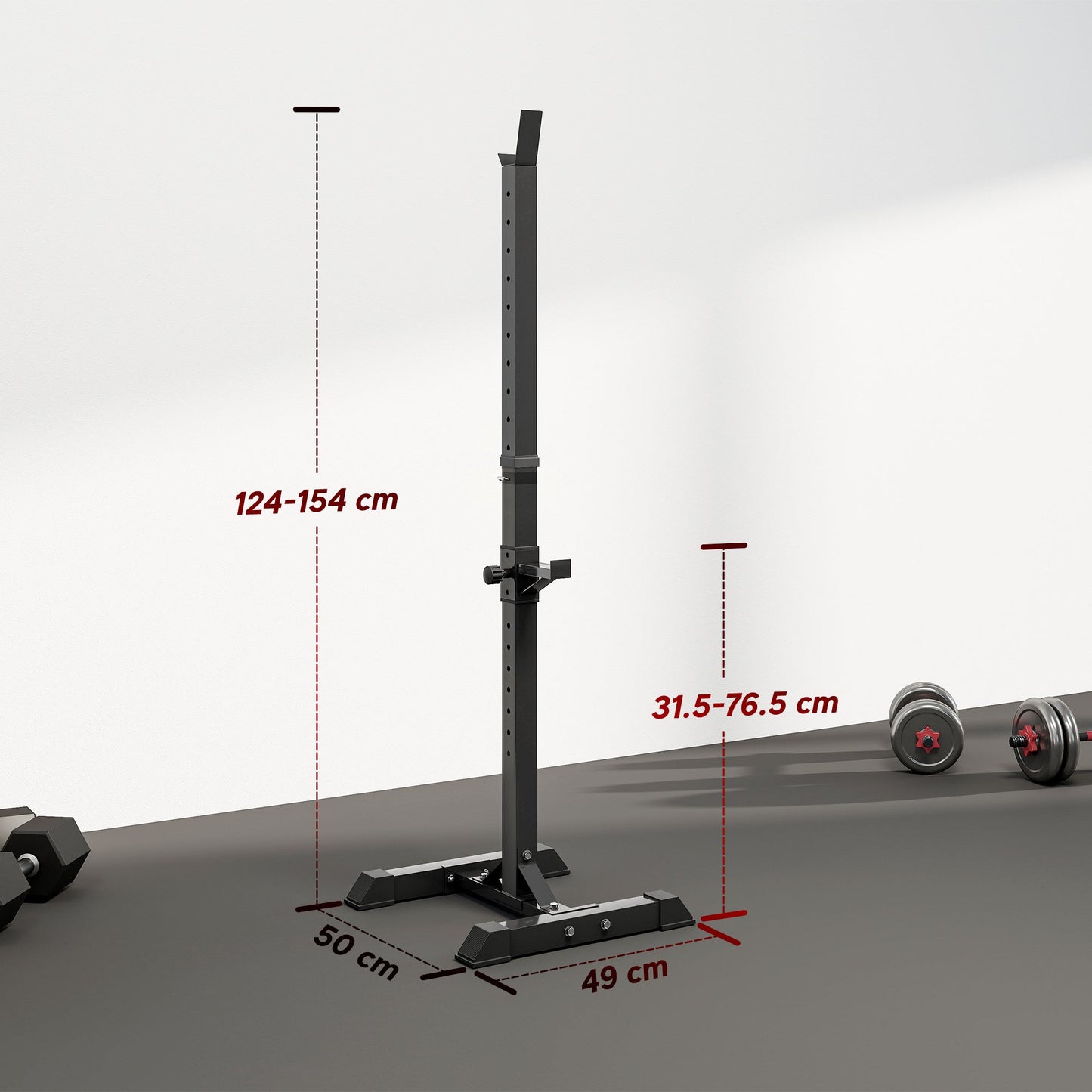 HOMCOM Adjustable Squat Rack, Weight Strength Training Bench Press Rack Weight Bench Supporter for Home Gym Exercise, Max Load 150kg, 124-154cm
