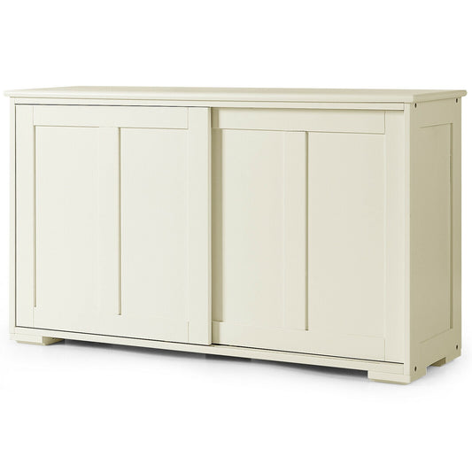 Storage Sideboard with Sliding Door and Double Partition in White