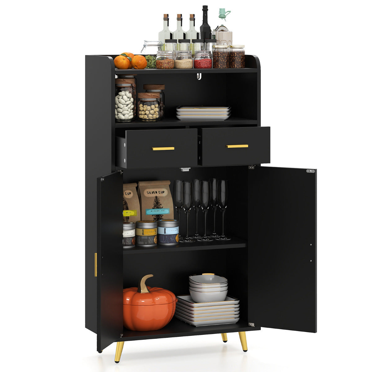 Storage Cabinet with 2 Drawers and 2 Doors-Black