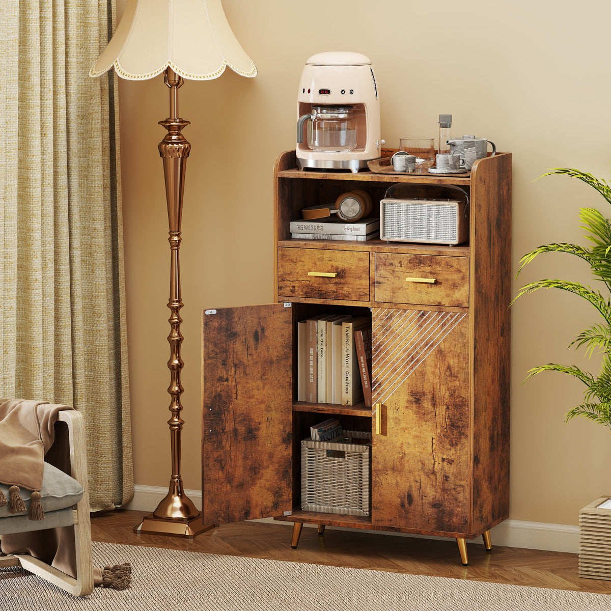Storage Cabinet with 2 Drawers and 2 Doors-Rustic Brown
