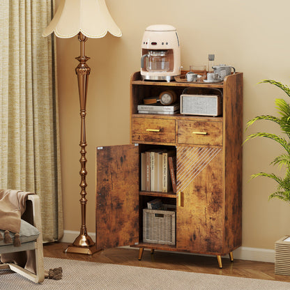 Storage Cabinet with 2 Drawers and 2 Doors-Rustic Brown