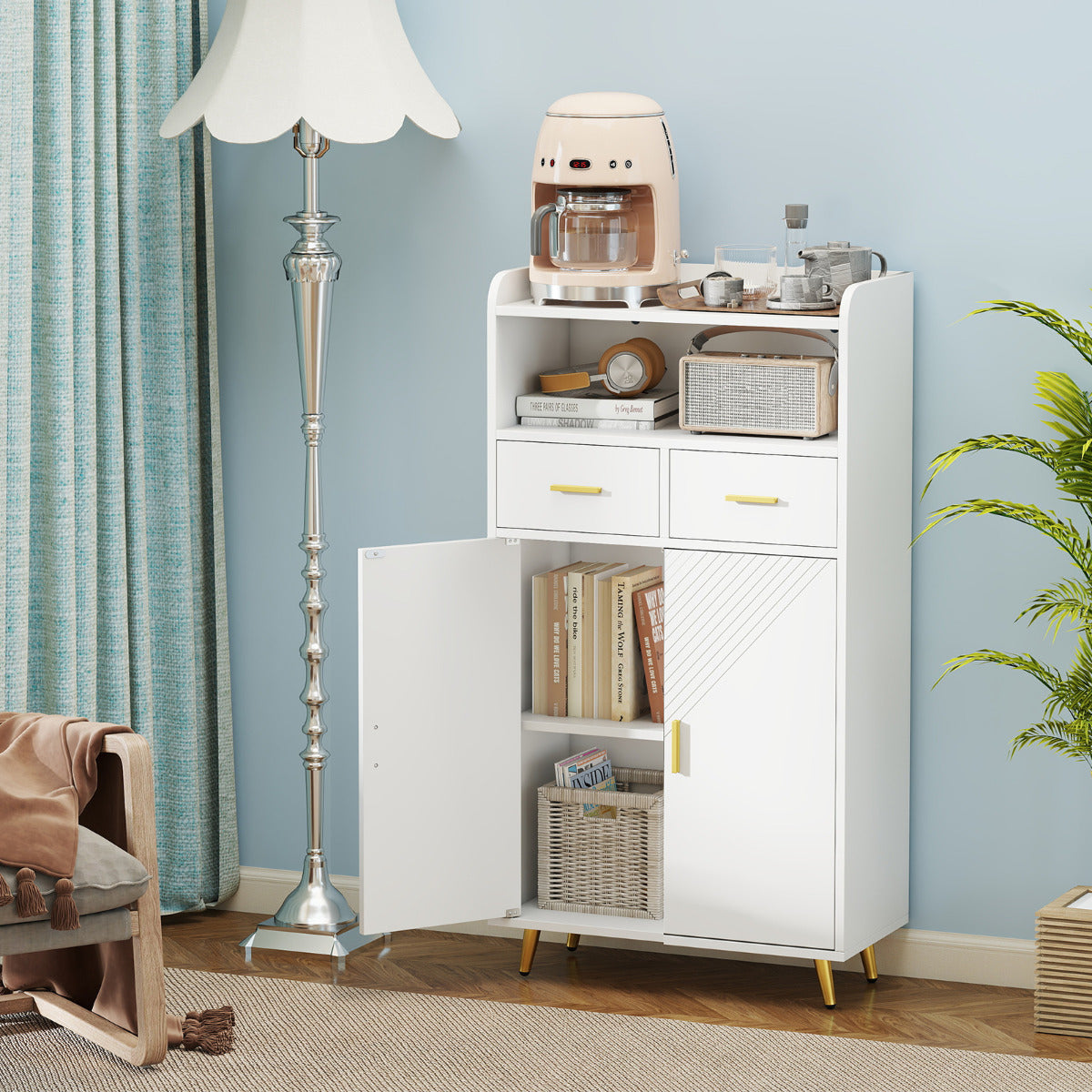 Storage Cabinet with 2 Drawers and 2 Doors-White